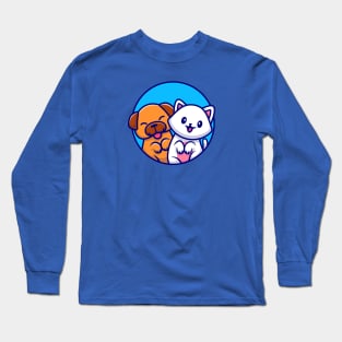 Cute Dog And Cute Cat Cartoon Long Sleeve T-Shirt